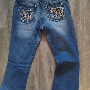 Miss Me Dark Blue Boot Cut Jeans with Embellished Pockets
